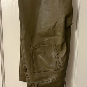 Aritzia Melina Olive Green Vegan Leather Pants